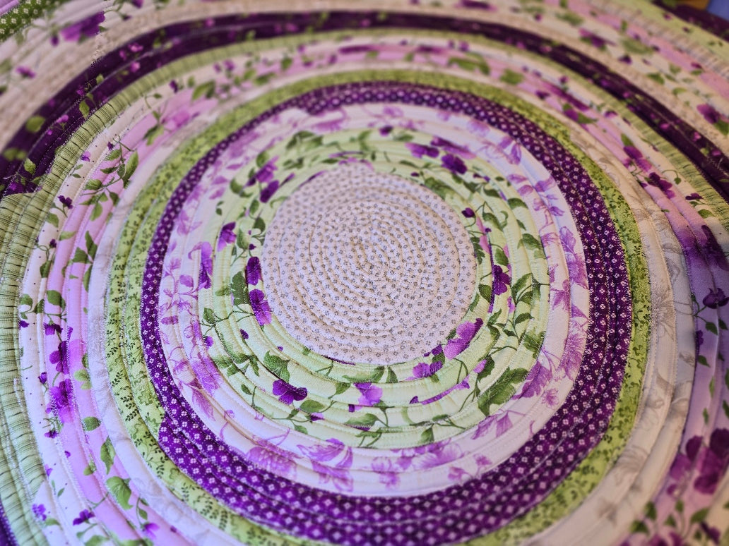 French Country Purple and Green Jellyroll Rug